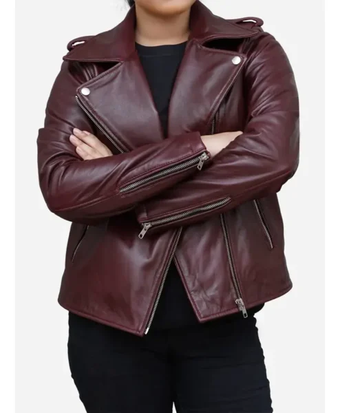 Womens Burgundy Genuine Leather Jacket