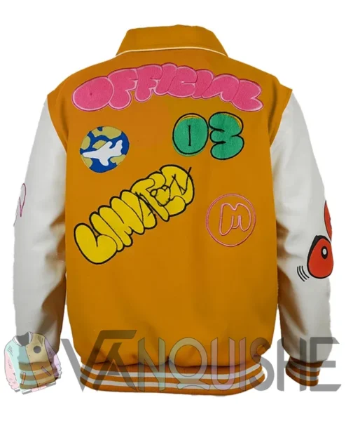 Yellow Boxy Fit Graffiti Varsity Jacket back 1.webp