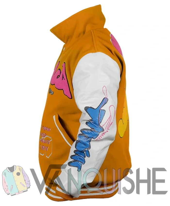Yellow Boxy Fit Graffiti Varsity Jacket left.webp