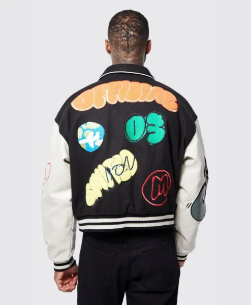 black boxy fit graffiti varsity jacket back.webp