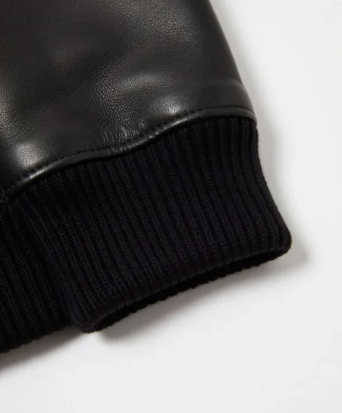 bradford bomber shearling black leather jacket CUFF