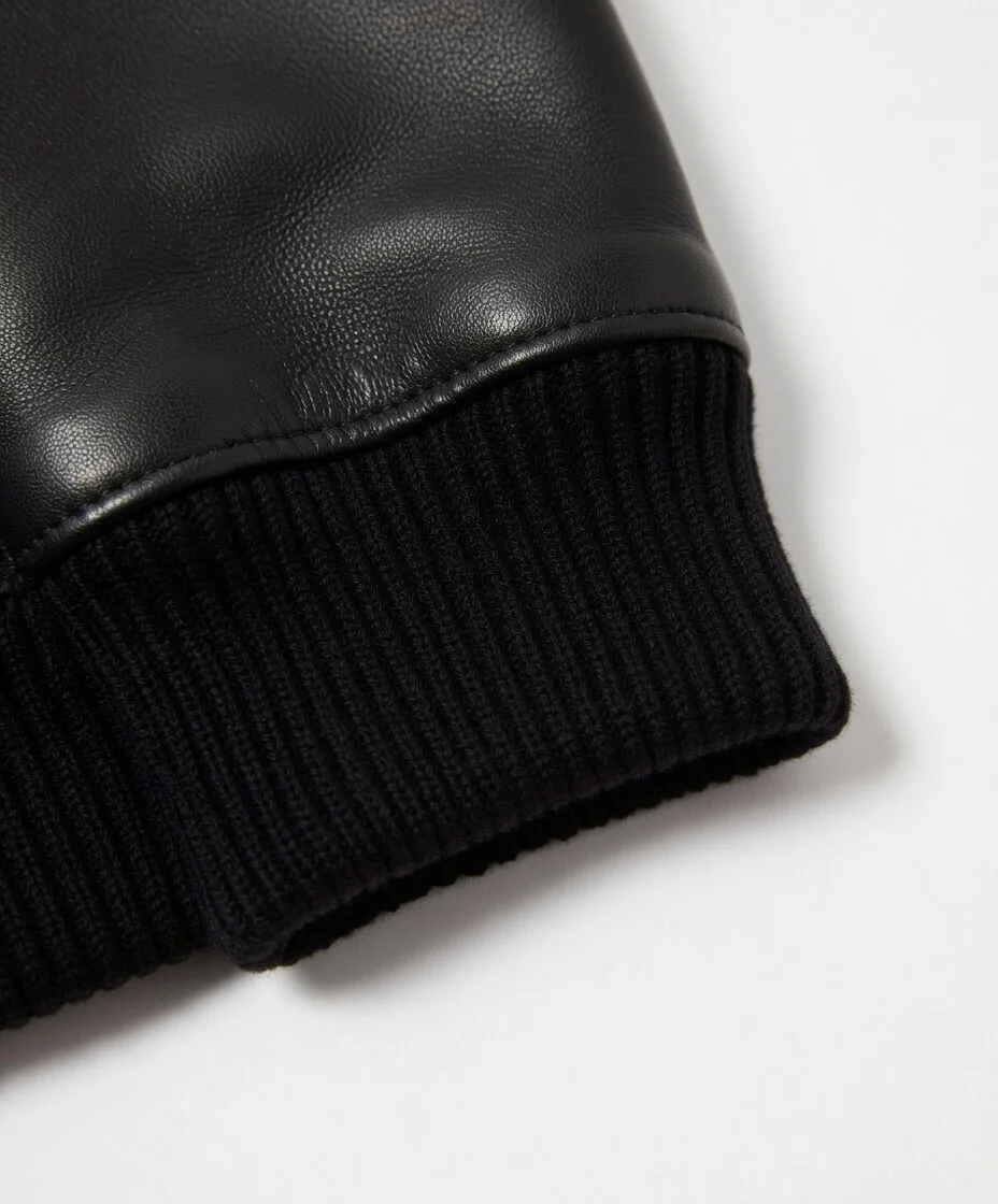 bradford bomber shearling black leather jacket CUFF