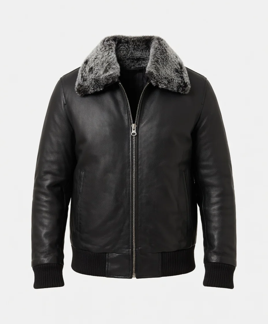bradford bomber shearling black leather jacket