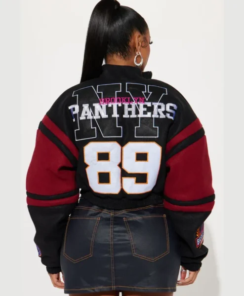 cropped black brooklyn hottie varsity jacket back.webp