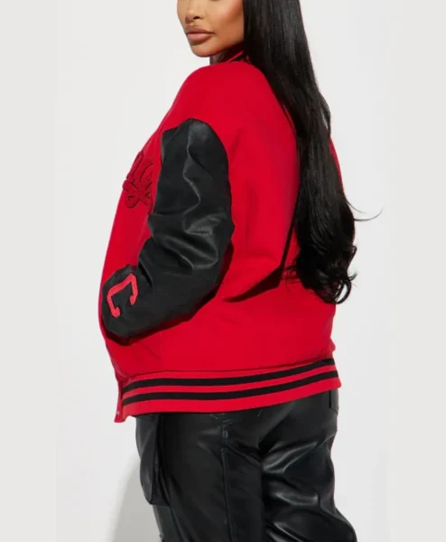 red chicago town womens graffiti bomber jacket back.webp