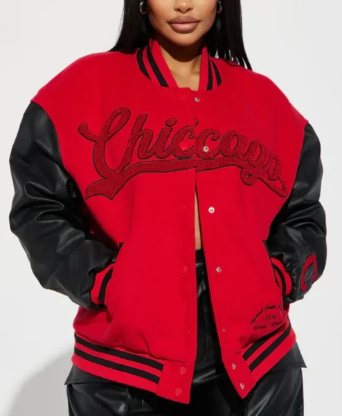 red chicago town womens graffiti bomber jacket main.webp