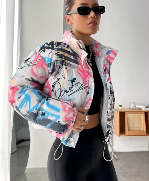 womens boxy fit puffer graffiti varsity jacket side.webp