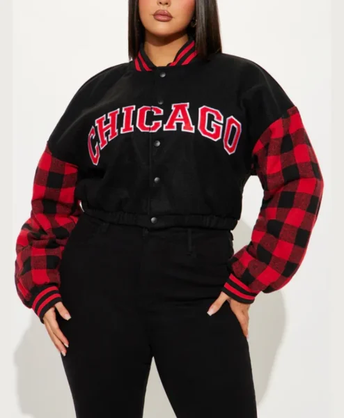 womens cropped black chicago varsity jacket main.webp