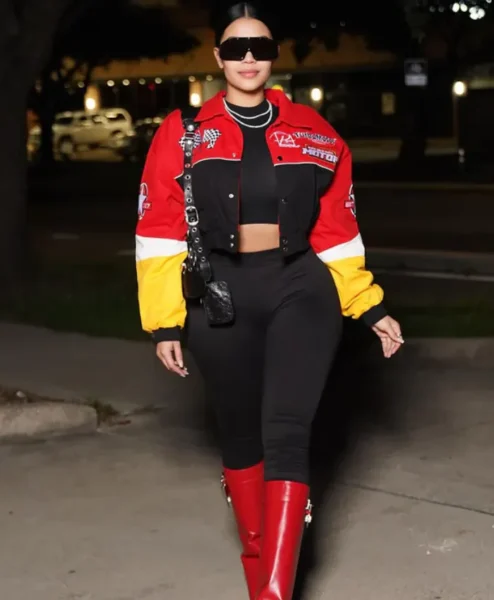 womens red boxy fit need for speed bomber jacket main.webp