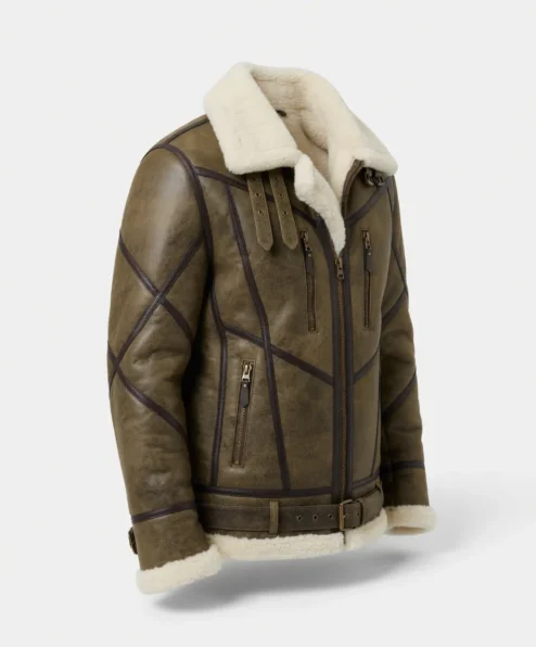 xavier b3 distress brown raf genuine fur bomber jacket side