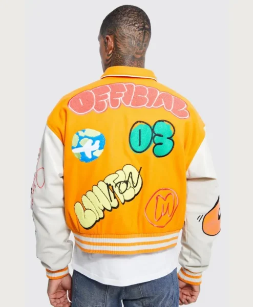 yellow boxy fit graffiti varsity jacket back.webp