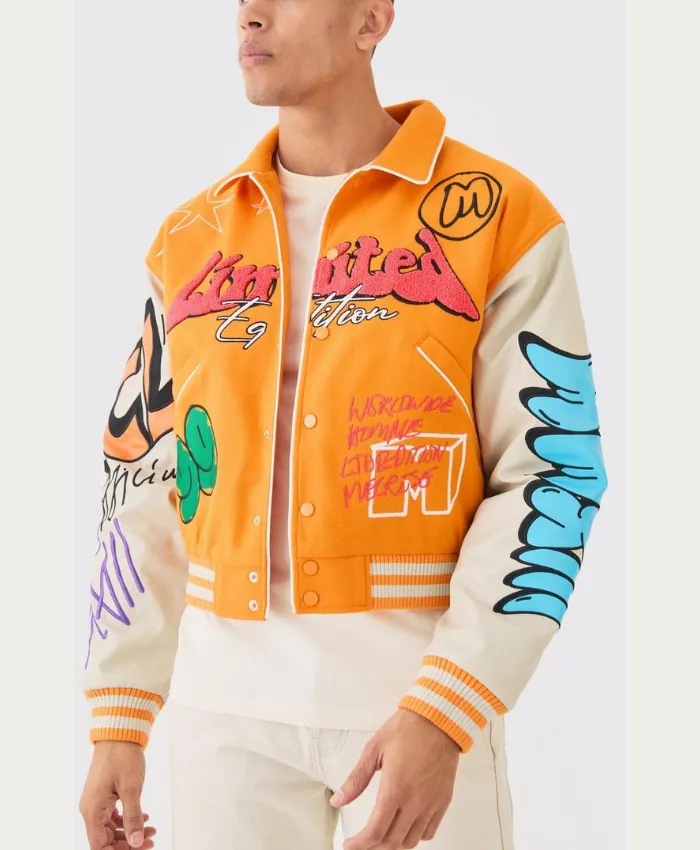 yellow boxy fit graffiti varsity jacket main.webp