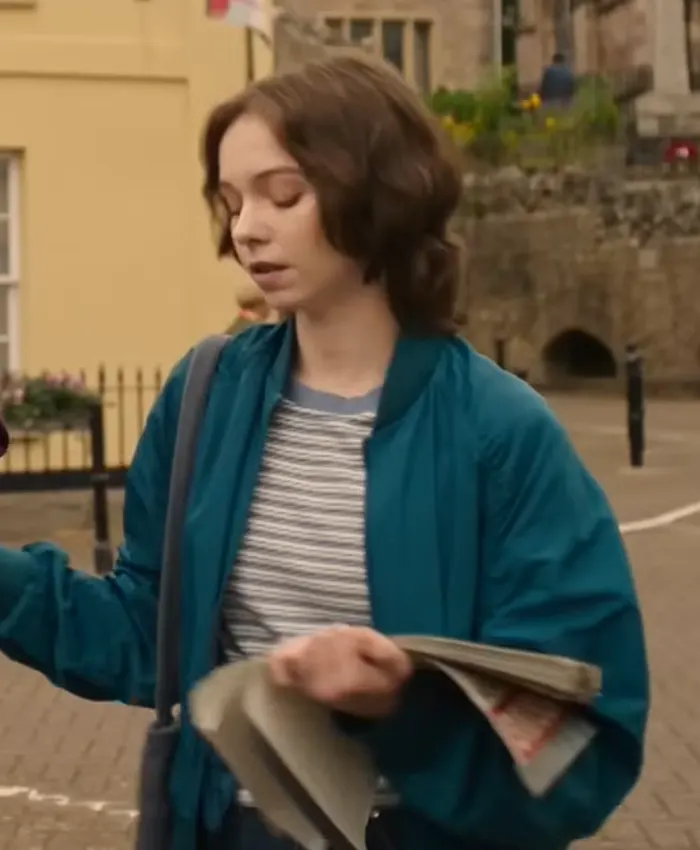 A Good Girls Guide to Murder Emma Myers Blue Bomber Jacket
