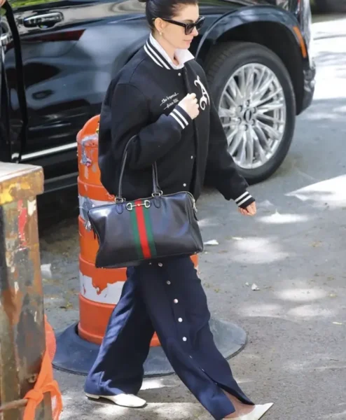 Anne Hathaway Arsenal Gunners Black Varsity Jacket