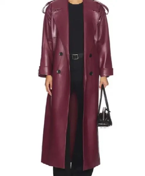 Anne Hathaway Movie The Devil Wears Prada 2026 Andy Sachs Burgundy Leather Long Coat For Women