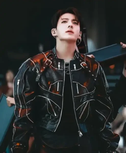 BTS World Tour Stanford 2026 Jungkook Biker Black Jacket