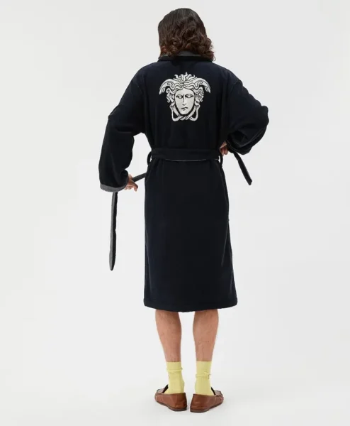 Blue Cotton Terry Jacquard Bathrobe