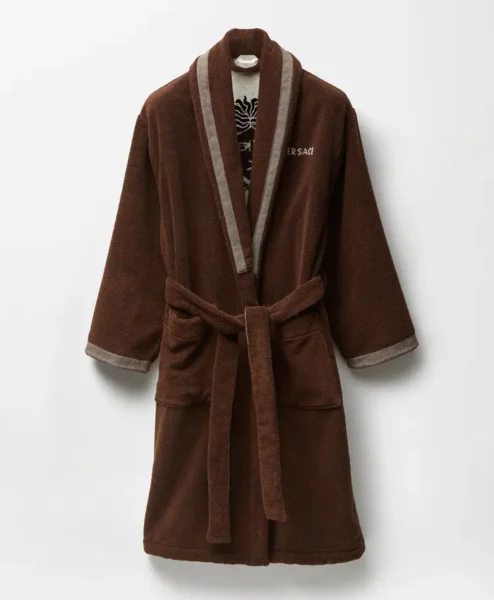 Brown Cotton Terry Jacquard Bathrobe