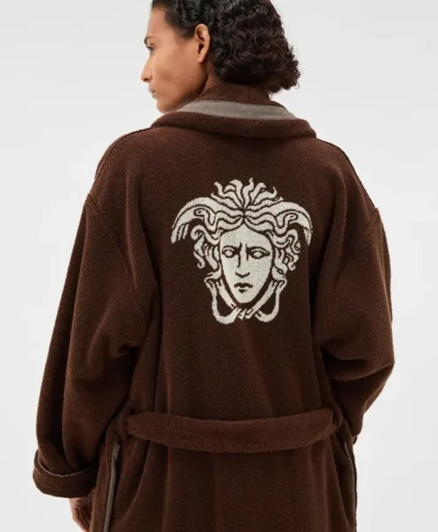 Cotton Terry Brown Jacquard Bathrobe