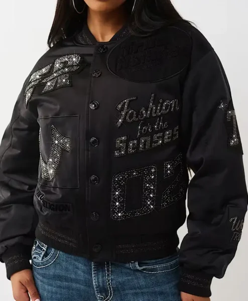 Crystal Logo Bomber Black Nylon Jacket
