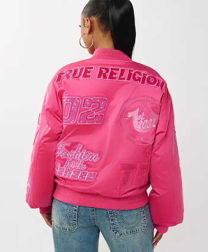 Crystal Logo Boysenberry Bomber Nylon Jacket