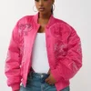 Crystal Logo Boysenberry Nylon Bomber Jacket