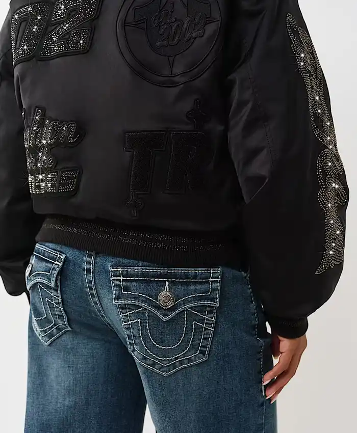 Crystal Logo Nylon Black Bomber Jacket