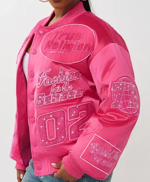 Crystal Logo Nylon Boysenberry Bomber Jacket