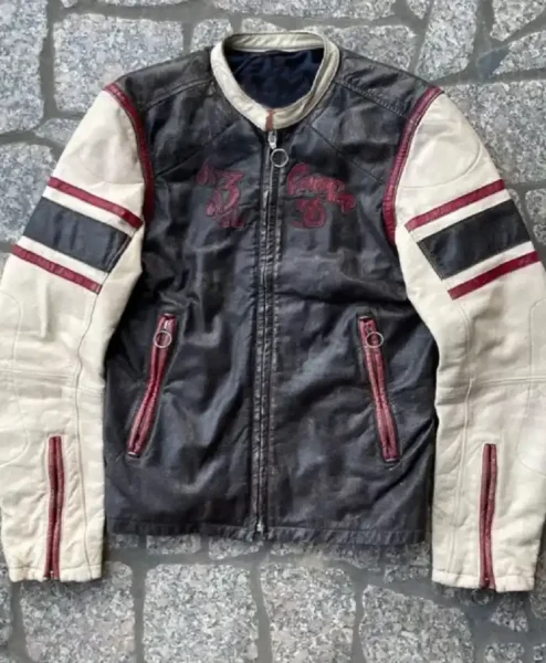Euphoria S03 Leather Striped Sleeve Jacket For Sale