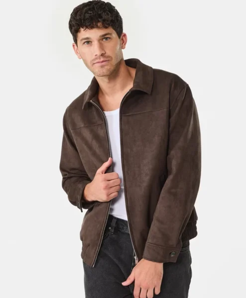 Kmart Suedette Bomber Dark Brown Suede Leather Jacket