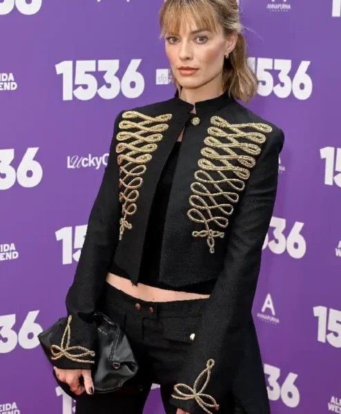 Margot Robbie 2026 Attending the opening night 1536 London Black Military Jacket For Women
