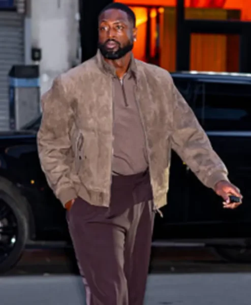 New York City 2026 Dwyane Wade NoMad Brown Suede Leather Bomber Jacket Front