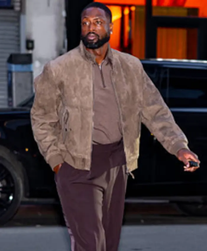 New York City 2026 Dwyane Wade NoMad Brown Suede Leather Bomber Jacket Front