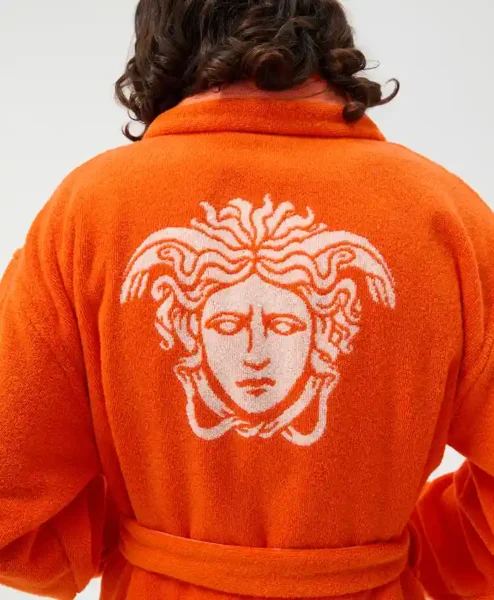 Orange Cotton Terry Jacquard Bathrobe