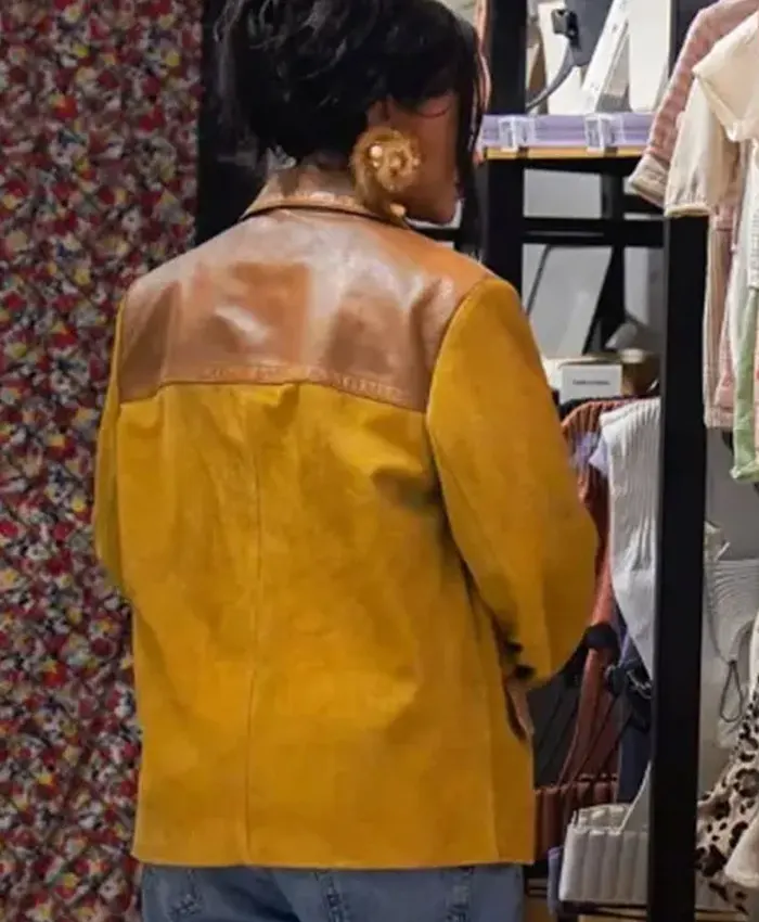 Paris 2026 Rihanna Mustard Suede Leather Jacket