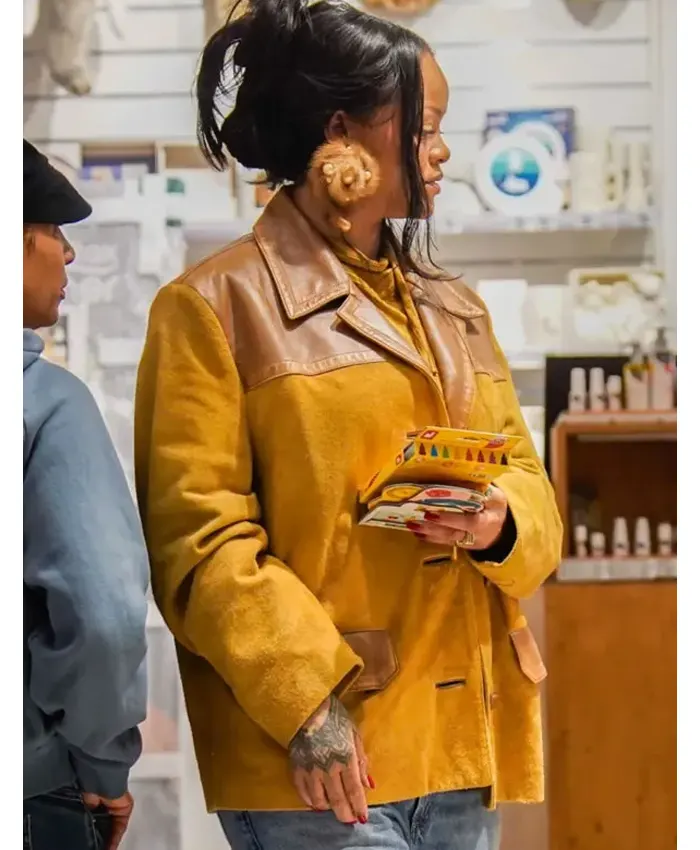 Paris Rihanna Mustard Suede Leather Jacket