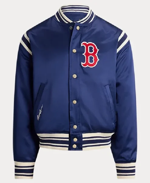 Ralph Lauren x MLB Boston Red Sox Satin Blue Varsity Bomber Jacket