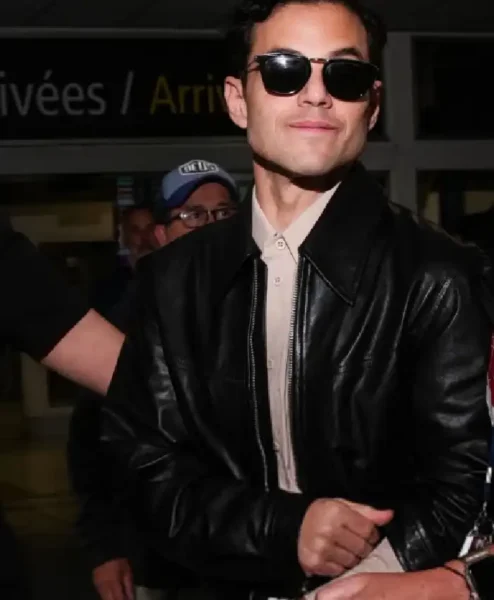 Rami Malek 79th Cannes Film Festival 2026 France Arriving Nice Airport Black Leather Jacket