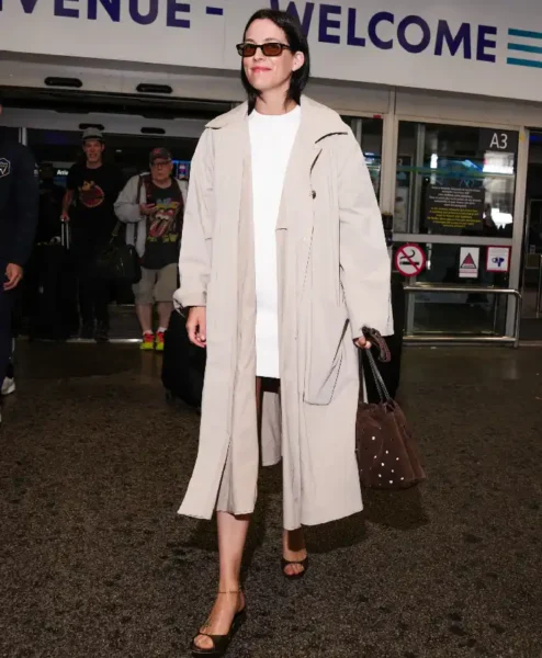 Riley Keough Arriving Nice Airport 79th Cannes Film Festival France 2026 Beige Trench Coat For Women