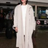 Riley Keough Arriving Nice Airport Beige Coat