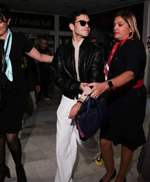 Shop Rami Malek 79th Cannes Film Festival 2026 France Arriving Nice Airport Black Leather Jacket