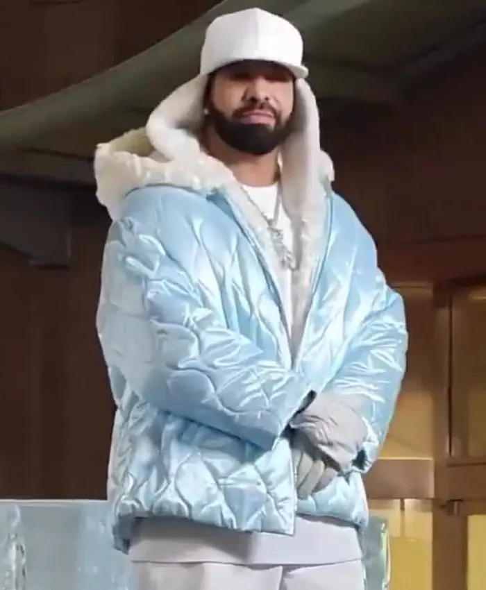 Shop Toronto ICEMAN Video Shoot Drake Blue Quilted Jacket