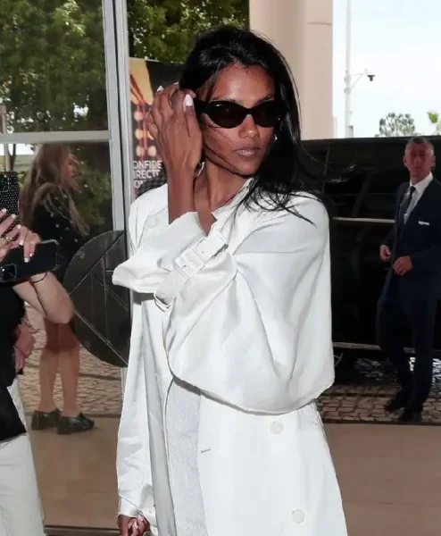 Simone Ashley Arriving Nice Airport 2026 France 79th Cannes Film Festival White Trench Coat
