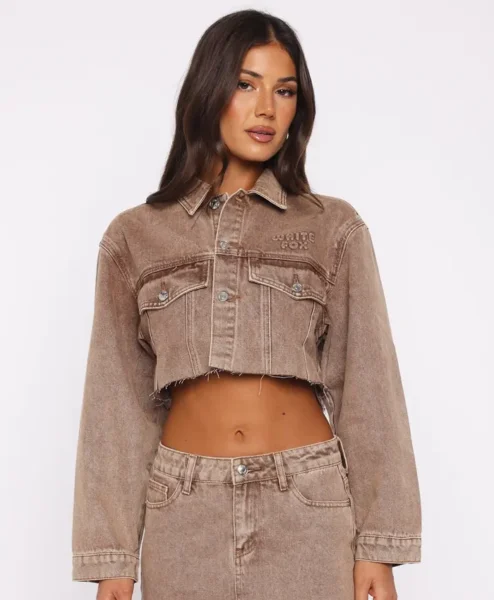 Something To Prove Denim Tan Wash Cropped Jacket