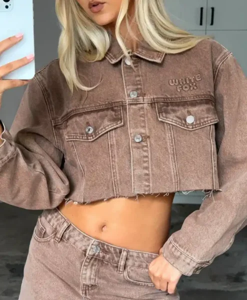 Something To Prove Tan Wash Cropped Denim Jacket