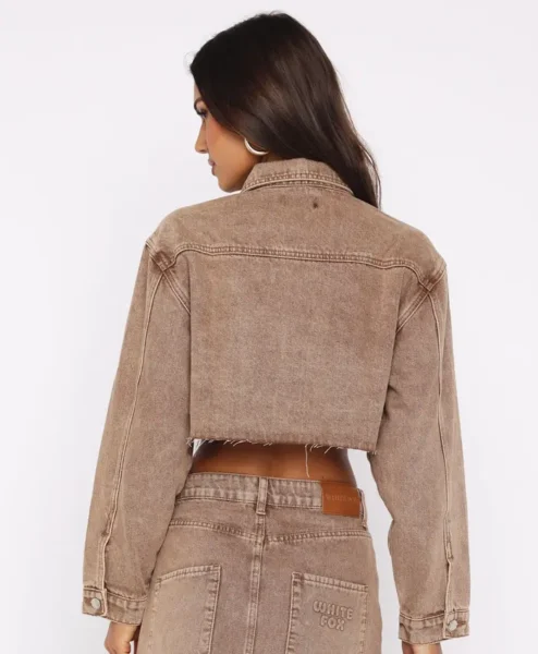 Something To Prove Tan Wash Denim Cropped Jacket