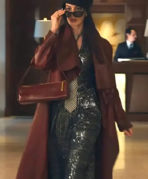 The Devil Wears Prada 2 Anne Hathaway Burgundy Leather Coat