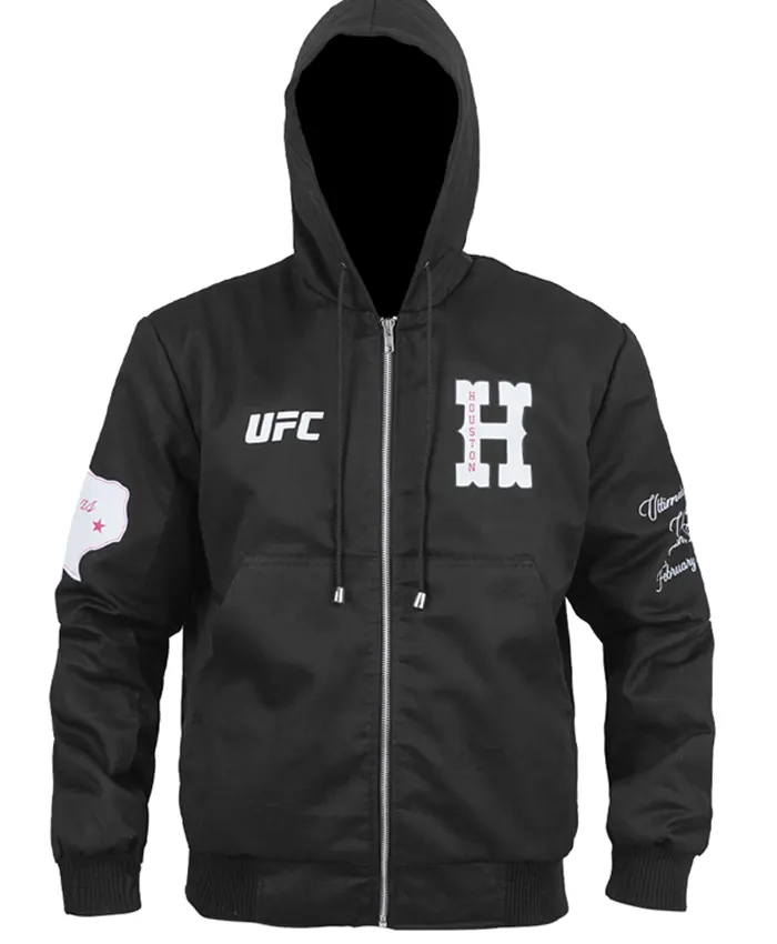 UFC Houston Texas Black Hooded Workwear Jacket Front