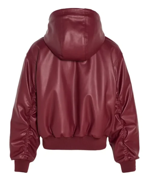 Womens Adidas Originals FW25 Wine Red Leather Hooded Jacket