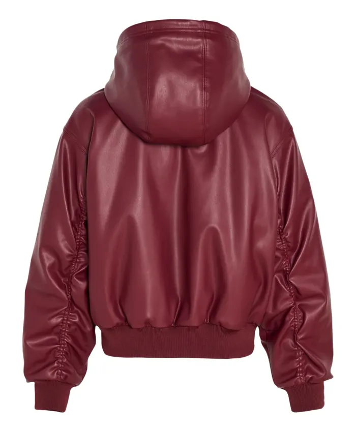 Womens Adidas Originals FW25 Wine Red Leather Hooded Jacket